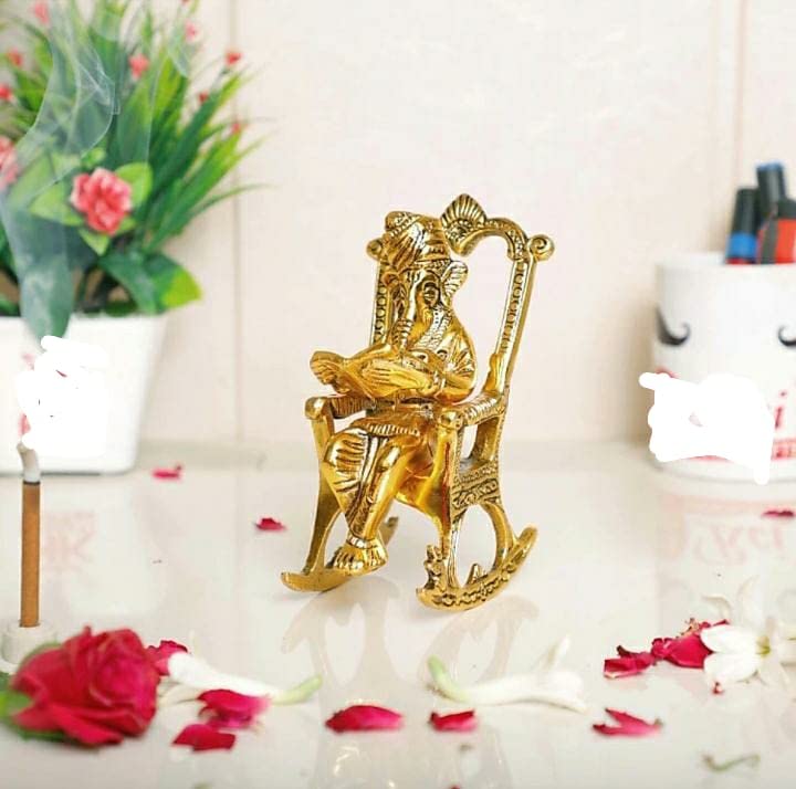 Labhcart Metal Lord Ganesha Reading Ramayana Statue Hindu God Ganesh Ganpati Sitting On Chair Idol Sculpture Home Office Gifts D